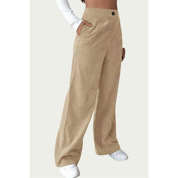 NEW TREND SHOP high-waist pleated corduroy pants in beige - Picture 3 of 3
